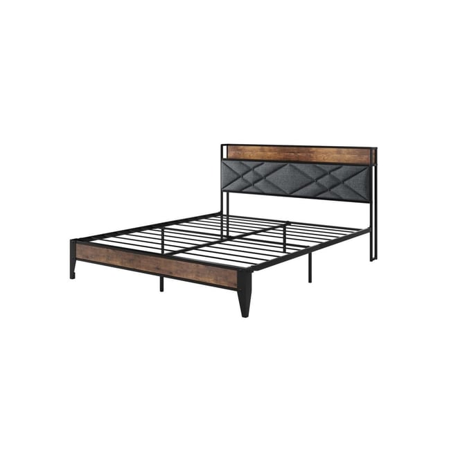 gaomon King Size Bed Frame,Upholstered Headborad with Storage and Charing Station, Tufted Design, Steel Slats Support, No Box Spring Needed, Easy Asse