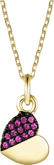 Children's s 14k Yellow & Black Gold Plated with Red or Blue Cubic Zirconia Heart Pendant Necklace