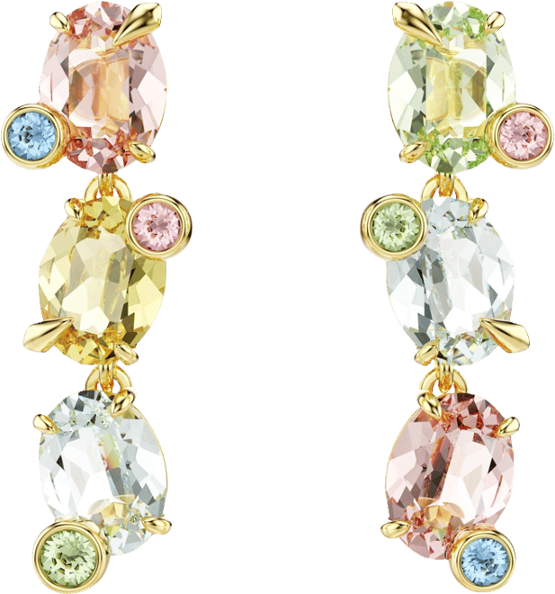 Gema Gold-Tone Plated, Asymmetrical Design, Mixed Cuts, Multicolored Drop Earrings