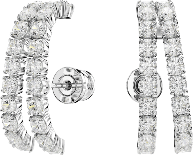 Matrix White, Rhodium Plated Round Cut Cuff Earrings