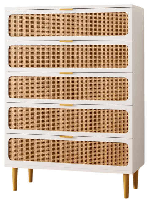Rattan 5 Drawer Dresser for Bedroom, Tall Dresser with Deep Drawers