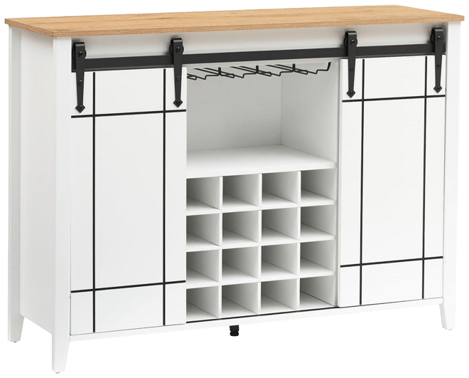 Farmhouse Coffee Bar Cabinet with Storage, 47" Wine Bar Cabinet with Sliding Barn Door, Buffet Sideboard Cabinet