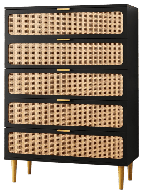 Rattan 5 Drawer Dresser for Bedroom, Tall Dresser with Deep Drawers