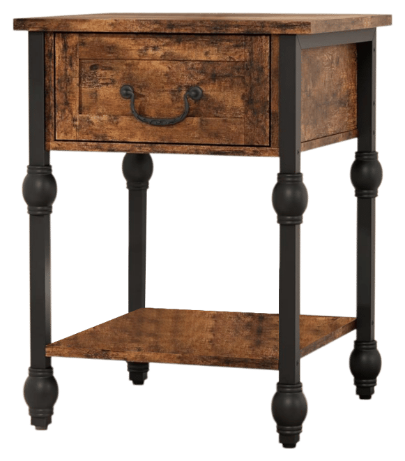 End Table, Industrial Side Table with Storage, 2 Tiers Nightstand with Drawer, Featured Bedside for Bedroom, Living Room and Small Space
