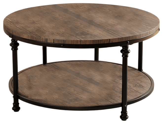 Coffee Table Round Center Table with Storage Shelf Wooden Circle Coffee Table with Sturdy Metal Legs Rustic 2-Tier Industrial Accent Center Tab