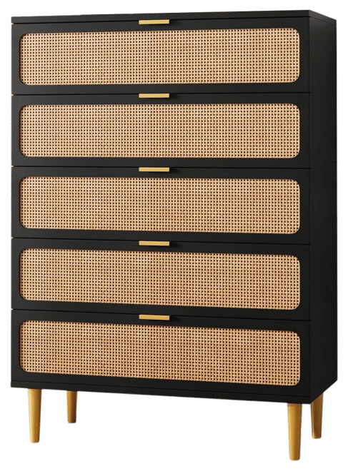 Rattan 5 Drawer Dresser for Bedroom, Tall Dresser with Deep Drawers