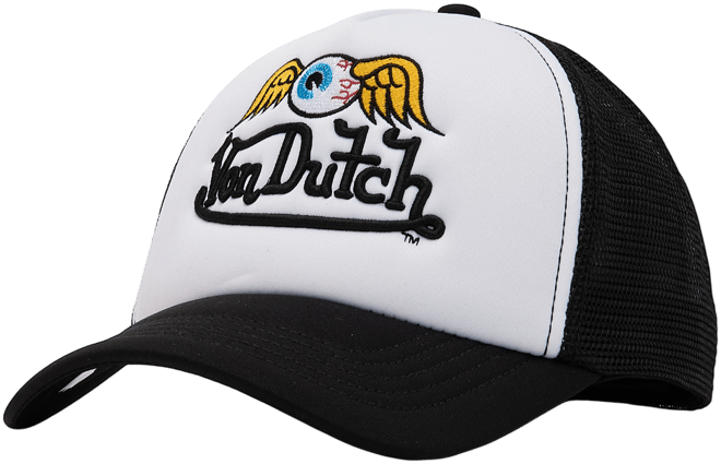 Von Dutch Berretto Flying Eyeball Art – Unisex, Colore Marrone, Rete Posteriore, Visiera Curva Nera, Ricamo Occhio Alato – 50% Cotone, 50% Poliestere