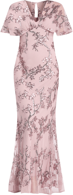 Women's Sequin Embellished Cape-Sleeve Gown