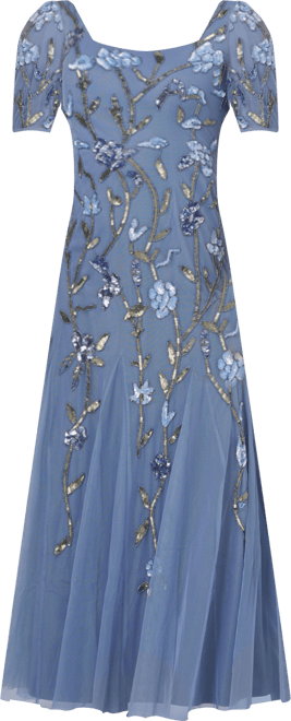 Women's Square-Neck Beaded Mesh Gown