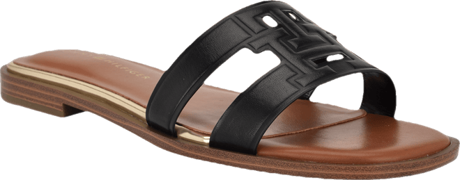   Terenz スライド フラット サンダル Tommy Hilfiger Women's Terenz Logo Strap Flat Slide Sandals