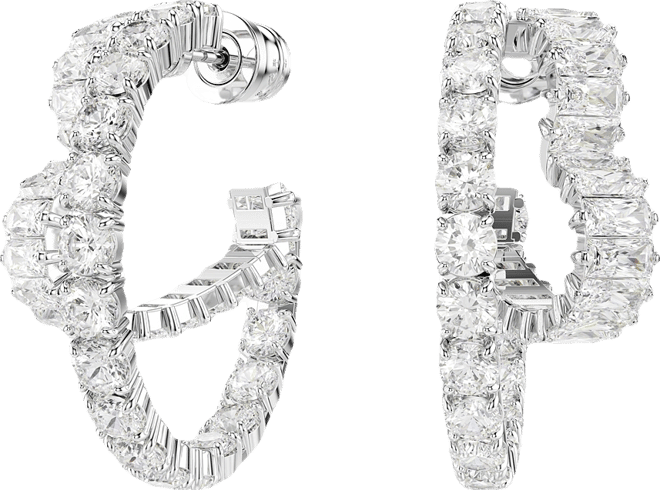 Matrix Mixed Cuts, Heart, White, Rhodium Plated Hoop Earrings
