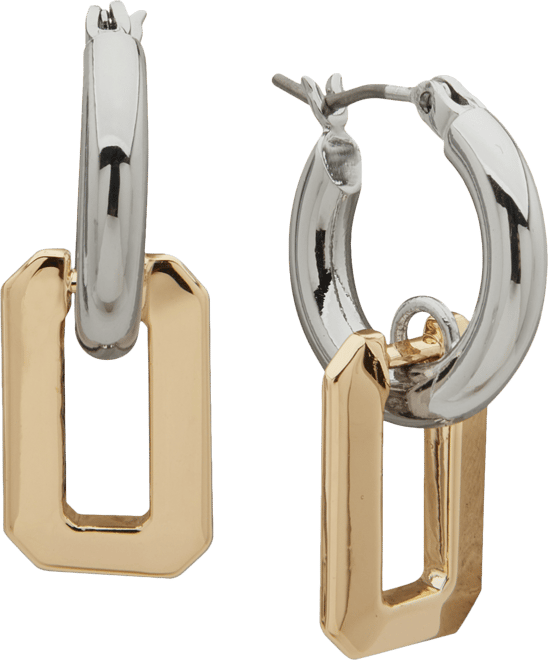 Two-Tone Faceted Geometric Charm Hoop Earrings