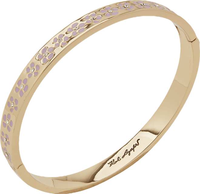 Gold-Tone Purple Flower Inlay Polished Bangle Bracelet