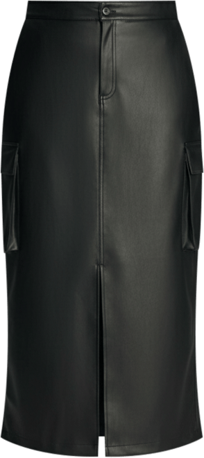 Women's Plus Size Maxi Cargo Faux Leather Skirt