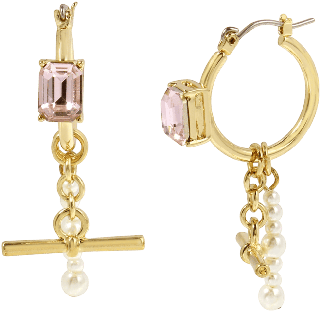 Punk Romance Faux Stone Cultivated Pearl Gem Hoop Earrings