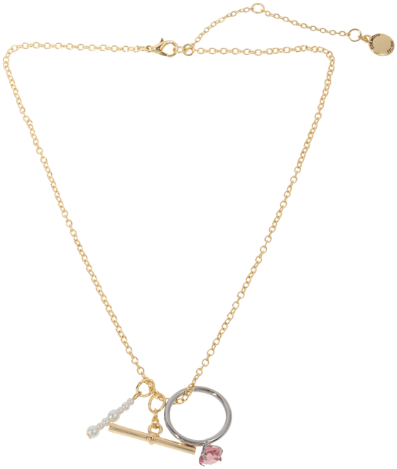 Punk Romance Faux Cultivated Pearl Ring Charm Necklace