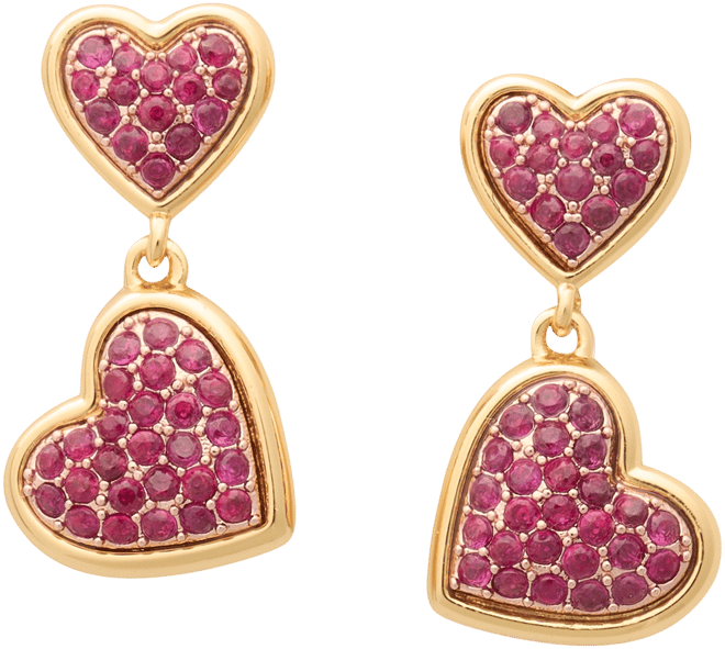 Two-Tone Cubic Zirconia Pave Double Heart Drop Earrings