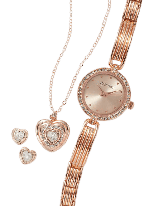 Ellen Tracy Bangle Watch, Pendant Necklace and Stud Earring Set Belk
