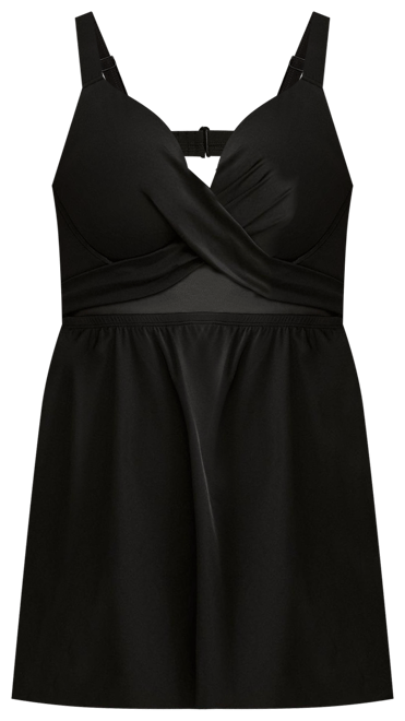 torrid black swim dress Longitude Women's Solitude 2.0 Twist Front Swimdress, Black, 12 main image 1