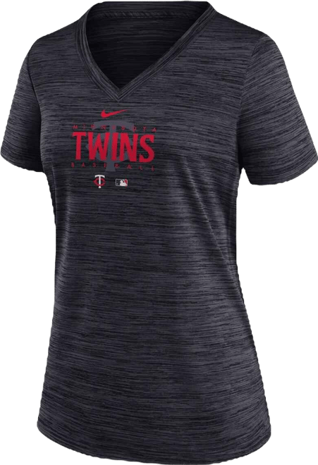 Women's  Black Minnesota Twins Authentic Collection Velocity Practice Performance V-Neck T-shirt