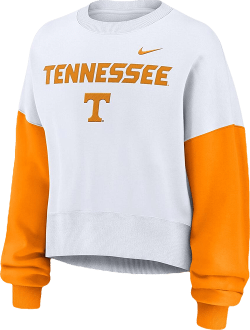 Women's White Tennessee Volunteers Color-Block Oversized Cropped Pullover Sweatshirt