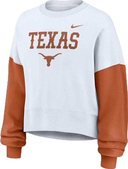 Women's White Texas Longhorns Color-Block Oversized Cropped Pullover Sweatshirt