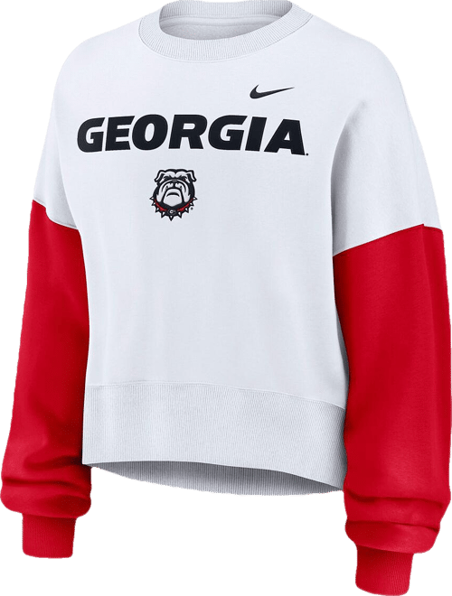 Women's White Georgia Bulldogs Color-Block Oversized Cropped Pullover Sweatshirt