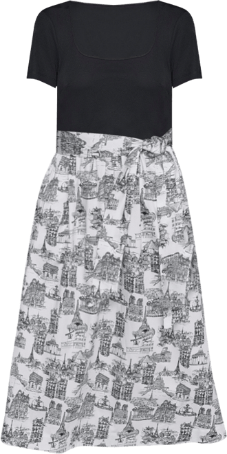 Women's Mixed-Media Short-Sleeve Midi Dress