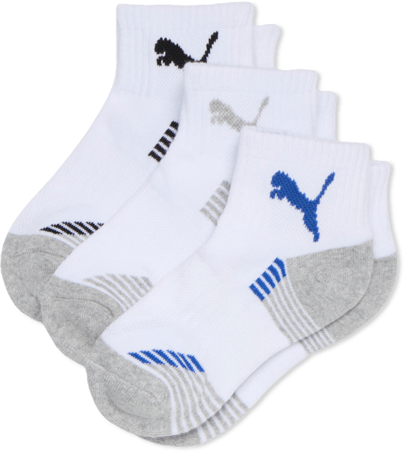 PUMA Big Kids' Half-Terry Quarter Crew Socks (3 Pairs)