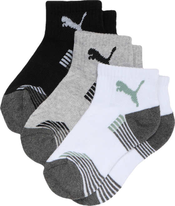 PUMA Big Kids' Half-Terry Quarter Crew Socks (3 Pairs)