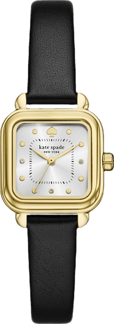 Women's Gracie Square Three-Hand Black Leather Watch, 25mm