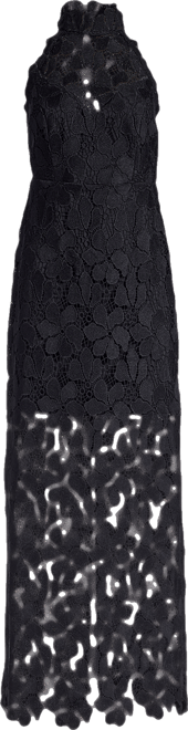 Scallop Detailed Lace Mock Neck Maxi Dress - Black | Boston Proper