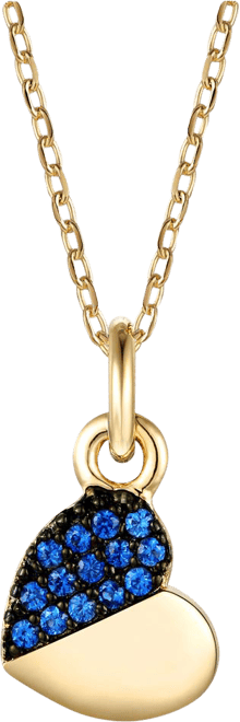 Children's s 14k Yellow & Black Gold Plated with Red or Blue Cubic Zirconia Heart Pendant Necklace