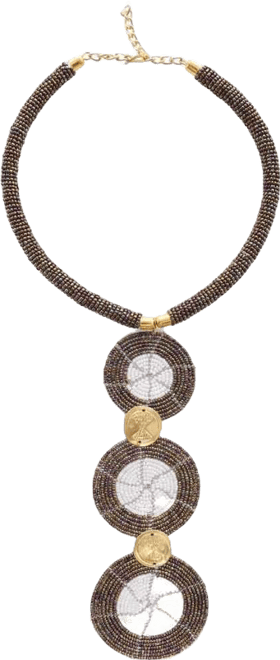 Mukiri Handcrafted African Beaded Necklace for Women – Kenyan Jewelry with Brass Shilling Accents, 3-Disc Tribal Design