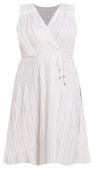 Plus Size Sleeveless Surplice Vertical Stripe Dress