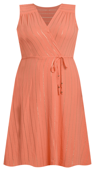 Plus Size Sleeveless Surplice Vertical Stripe Dress