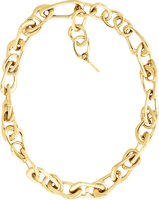 Gold-Tone Stainless Steel Ck Statement Link Collar Necklace, 14" + 2" extender
