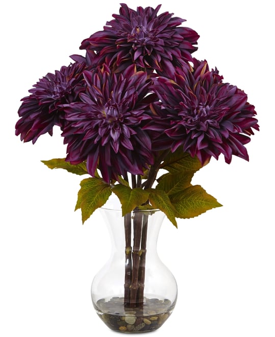 Nearly Natural Dahlia Artificial Arrangement in Glass Vase