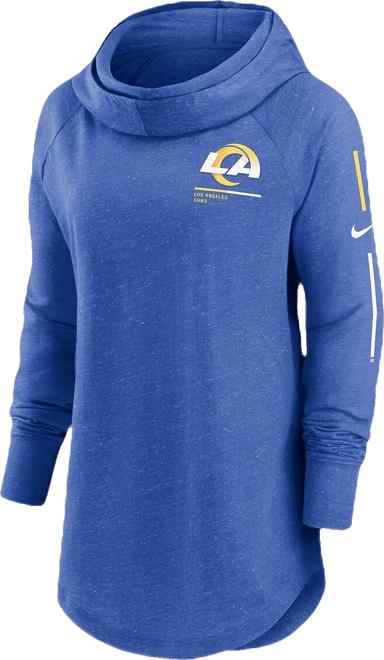 Women's Royal Los Angeles Rams Minimal Statement Lightweight Raglan Funnel Neck Pullover Hoodie