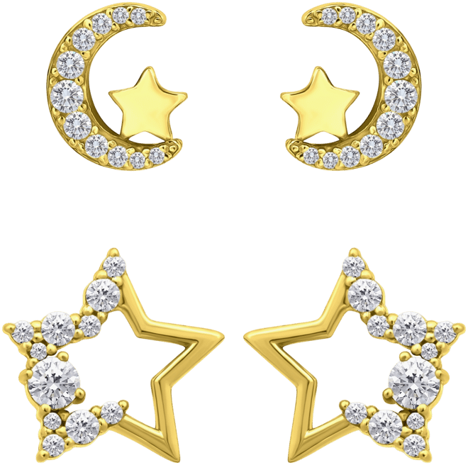 Cubic Zirconia Half Moon & Star 2-Pc. Set Stud Earrings (1-3/8 ct. t.w.) in 18k Gold over Sterling Silver, Exclusively at Macy's