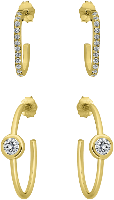 2-Pc. Set Pave Cubic Zirconia & Round Bezel Set Cubic Zirconia Hoop Earrings in 18k Gold Over Sterling Silver, Exclusively at Macy's