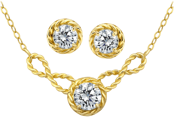 2-Pc. Set Cubic Zirconia (2-7/8 ct. t.w.) Infinity Rope Frontal Necklace & Round Rope Border Stud Earrings in 18k Gold Over Sterling Sil