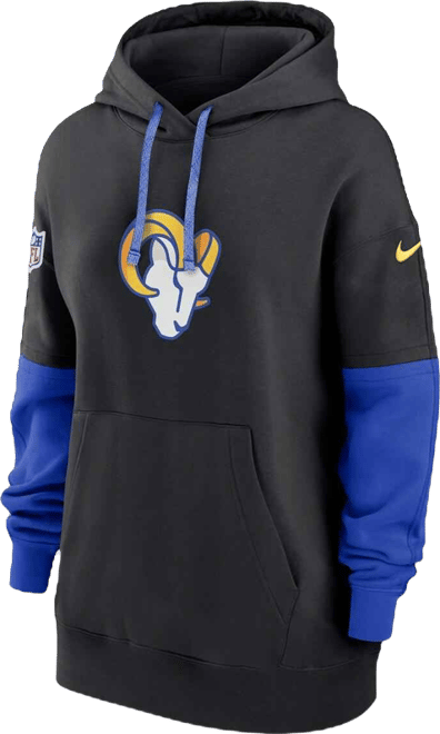 Women's Black/Royal Los Angeles Rams 2024 Sideline Essential Fleece Pullover Hoodie