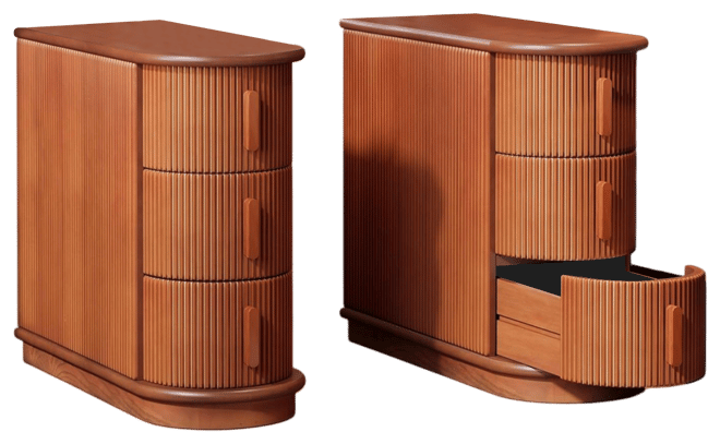 Set of 2 Solid Wood End Table, No Assembly Required, 3-Drawer Modern Sofa Side Table, Narrow Chair Side Table, Slim Nightstand for Living R