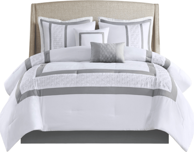 Powell Embroidered 8 Piece Comforter Set, Queen