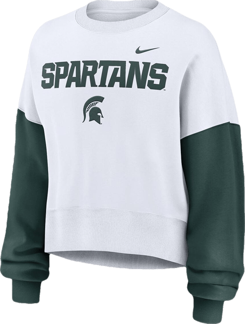 Women's White Michigan State Spartans Color-Block Oversized Cropped Pullover Sweatshirt