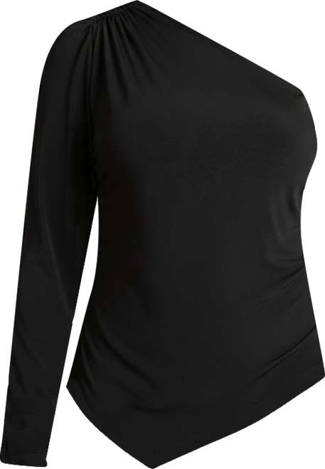 Women's Plus Size Ruched One Shoulder Tee With Thumbhole Sleeve