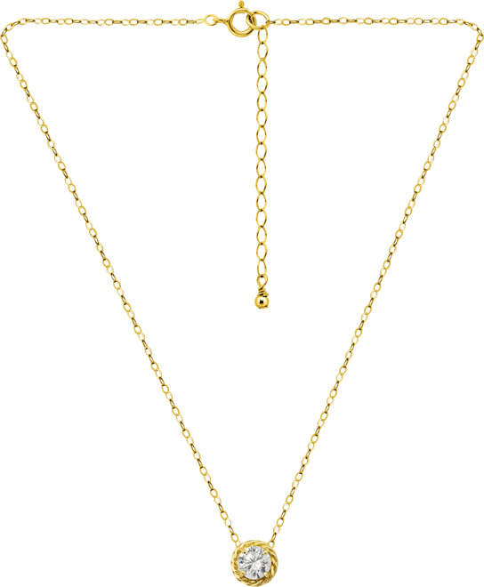 (1 1/4 cttw) 6MM Round Cubic Zirconia with Polished Rope Style Border Necklace. 16" + 2" Extender. 18KT Gold over Sterling Silver. Creat