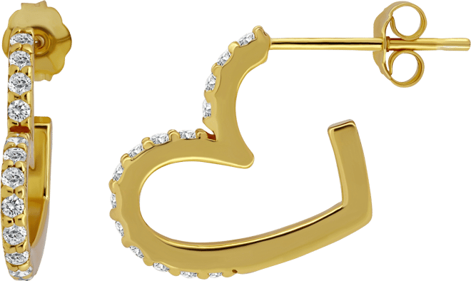 (3/8 cttw) Pave Cubic Zirconia Heart Shaped Half Hoop Post Earrings. 18KT Gold over Sterling Silver. Exclusively at Macy's