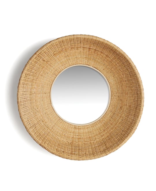 39.5"H x 11"D x 39.5"H Shyla Natural Framed Round Decorative Wall Mirror